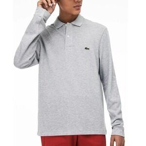 Lacoste Polo Shirt Mens 9 4XL Gray Long Sleeve Cotton Pique Crocodile Layering